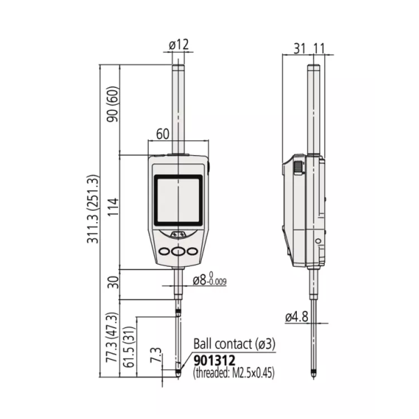 Indicator ID-H 543-563D Mitutoyo - Range: 60.9 mm, Res: 0.0005 mm - CEE AC-Adapter