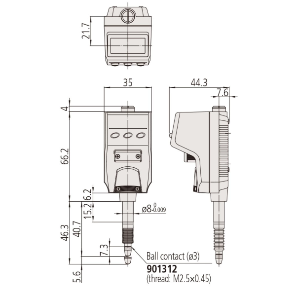 Indicator ID-B 543-580 Mitutoyo - Range: 5 mm, Res: 0.01 mm