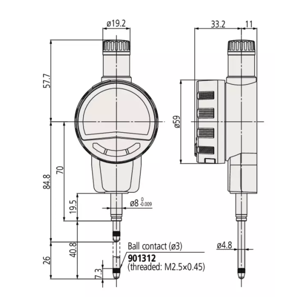 Indicator ID-C 543-725B Mitutoyo - Range: 25.4 mm, Res: 0.01 mm - Flat Back Plate