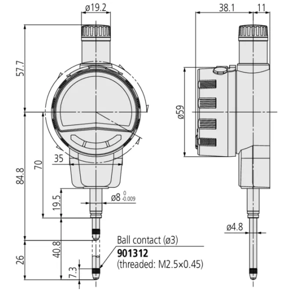 Indicator ID-F 543-851D Mitutoyo - Range: 25.4 mm, Res: 0.0005 mm - CEE AC-Adapter