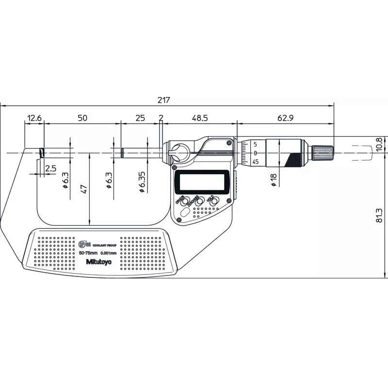 Mitutoyo Micrometer 293-232-30 – Range: 50 - 75 mm – With ratchet stop on the spindle – With data output