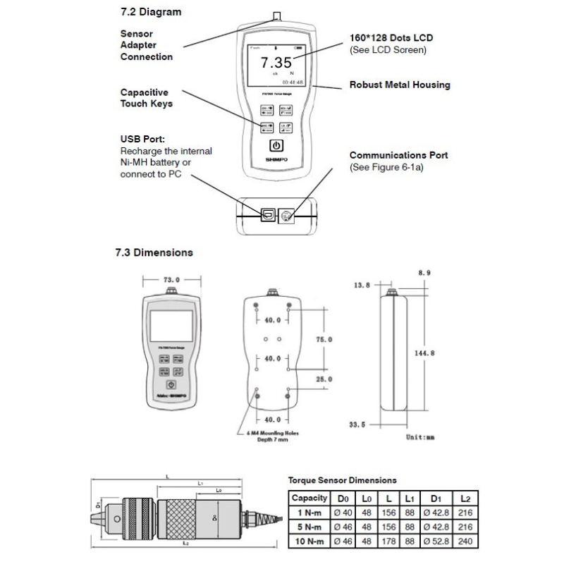Torsiometro portatile per tappi serie FG-7000T-1