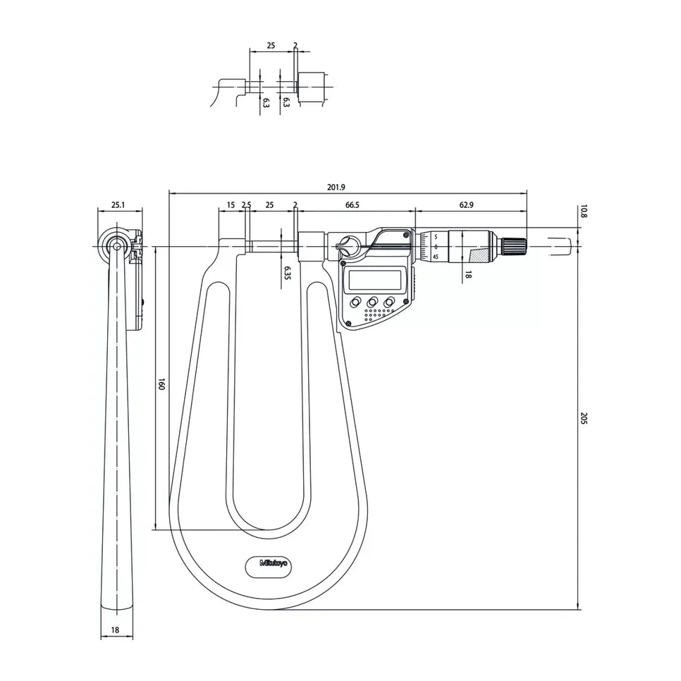 Micrometro Digimatic per fogli metallici Mitutoyo 389-251-30, campo 0-25 mm, IP65 – Mitutoyo 389-251-30