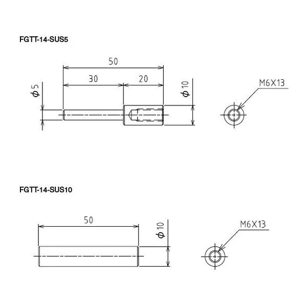 Asta di spinta in acciaio inox Ø 10 mm, filetto M6, 100 kg – Shimpo FG-M6COMP10U – FG-M6COMP10U