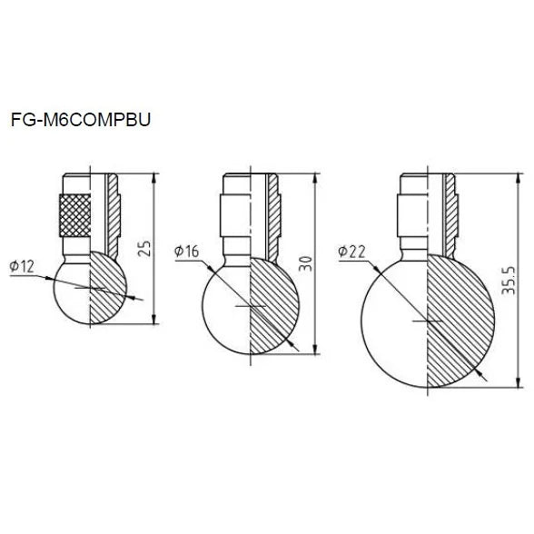 Set di sfere di compressione Ø 12, 16 e 22 mm, filetto M6, 50 kg – Shimpo FG-M6COMPBU – FG-M6COMPBU