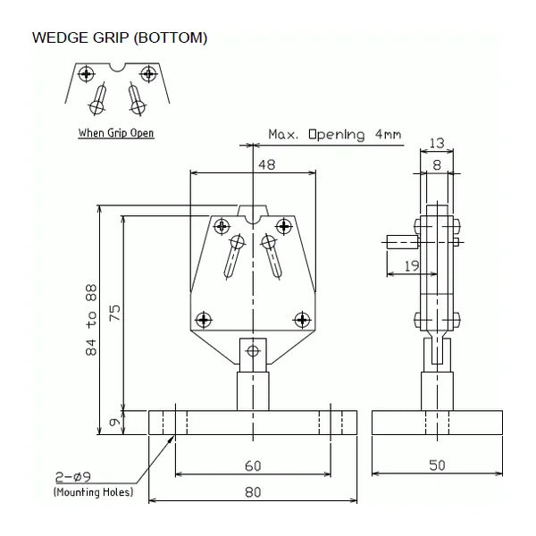 Afferraggio a cuneo di piccola capacità, inferiore per base del banco, 50 kg – Shimpo FG-WDG50B – FG-WDG50B