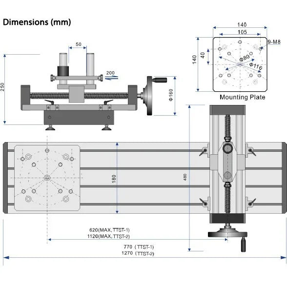 Banco di carico manuale orizzontale Shimpo TTST-1 per tester TTC, utensili da 150 a 600 mm – TTST-1