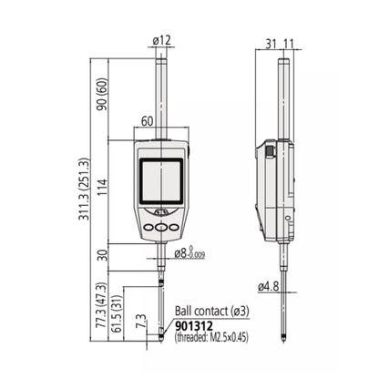 Indicator ID-H 543-563D Mitutoyo - Range: 60.9 mm, Res: 0.0005 mm - CEE AC-Adapter