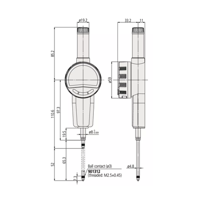 Indicator ID-C 543-735B Mitutoyo - Range: 50.8 mm, Res: 0.01 mm - Flat Back Plate