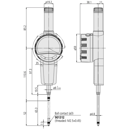 Indicator ID-F 543-857D Mitutoyo - Range: 50.8 mm, Res: 0.0005 mm - High Accuracy Type - CEE AC-Adapter