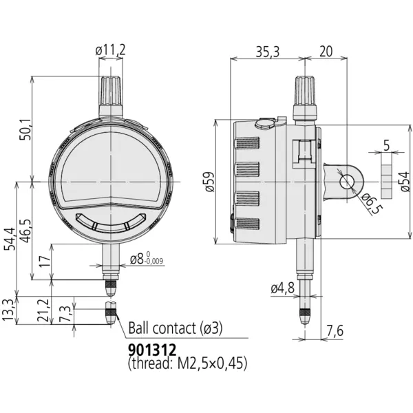 Indicator ID-F 543-855-D Mitutoyo - Range: 12.7 mm, Res: 0.0005 mm - CEE AC-Adapter - Lug Back Plate