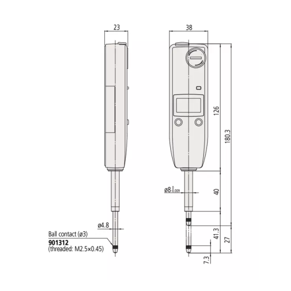 Indicator ID-U 575-121 Mitutoyo - Range: 25.4 mm, Res: 0.01 mm