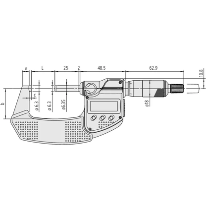 Mitutoyo Micrometer 293-230-30 – Range: 0 - 25 mm – With ratchet stop on the spindle – With data output