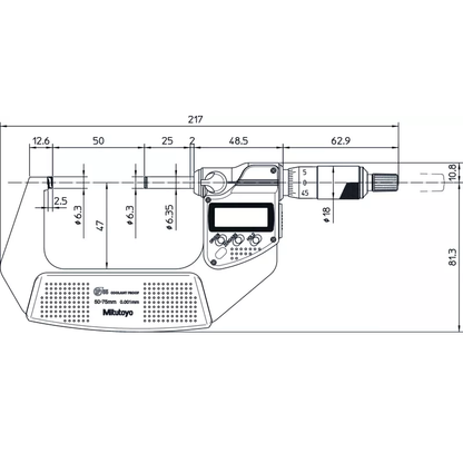 Mitutoyo Micrometer 293-232-30 – Range: 50 - 75 mm – With ratchet stop on the spindle – With data output
