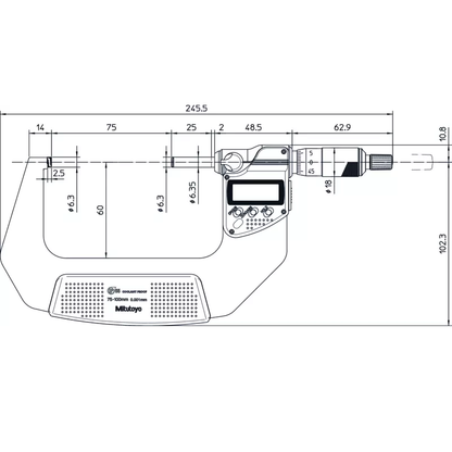 Mitutoyo Micrometer 293-233-30 – Range: 75 - 100 mm – With ratchet stop on the spindle – With data output