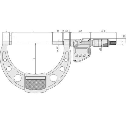 Mitutoyo Micrometer 293-254-30 – Range: 200 - 225 mm – With ratchet stop on the spindle – With data output