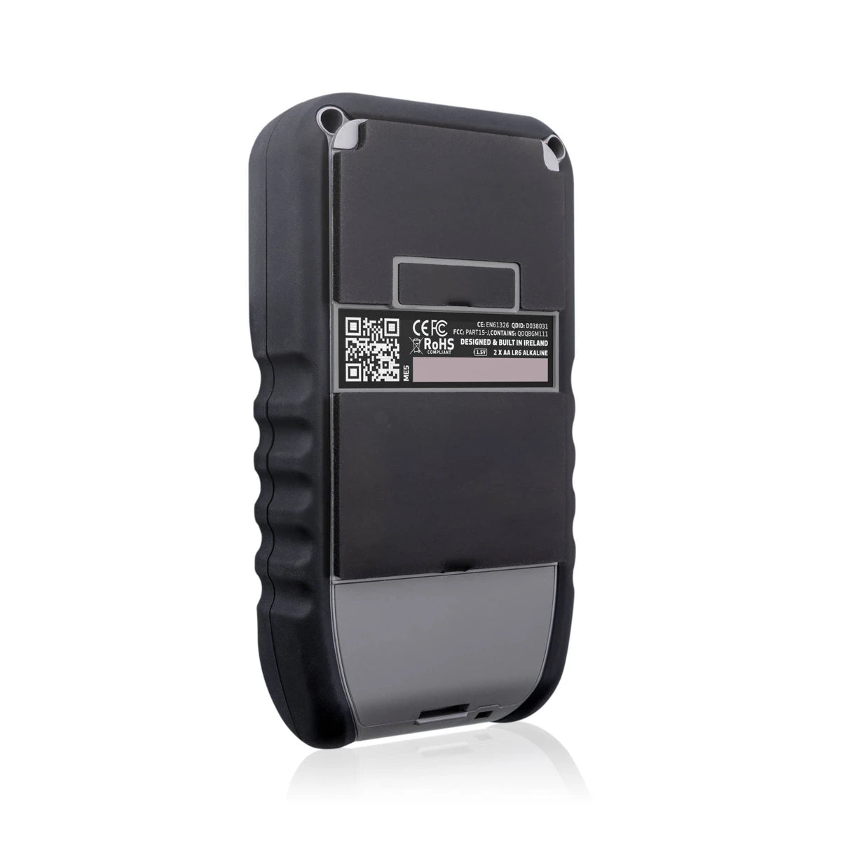 Tramex ME5, retro con elettrodi in gomma conduttiva e vano batterie